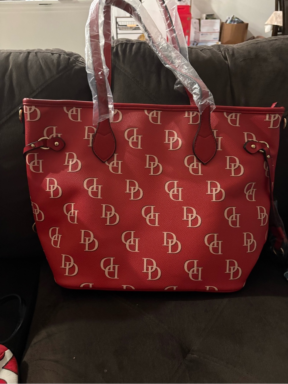 Dooney & Bourke Red Logo-Print Tote with Ivory Monogram - Picture 1 of 1